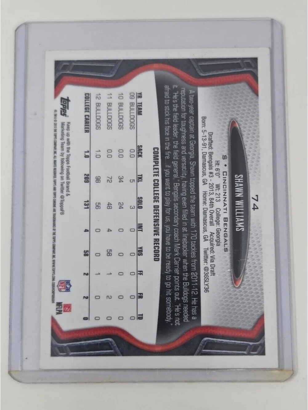 Topps Chrome Shawn Williams Bengals Rookie Card Signed RC Football